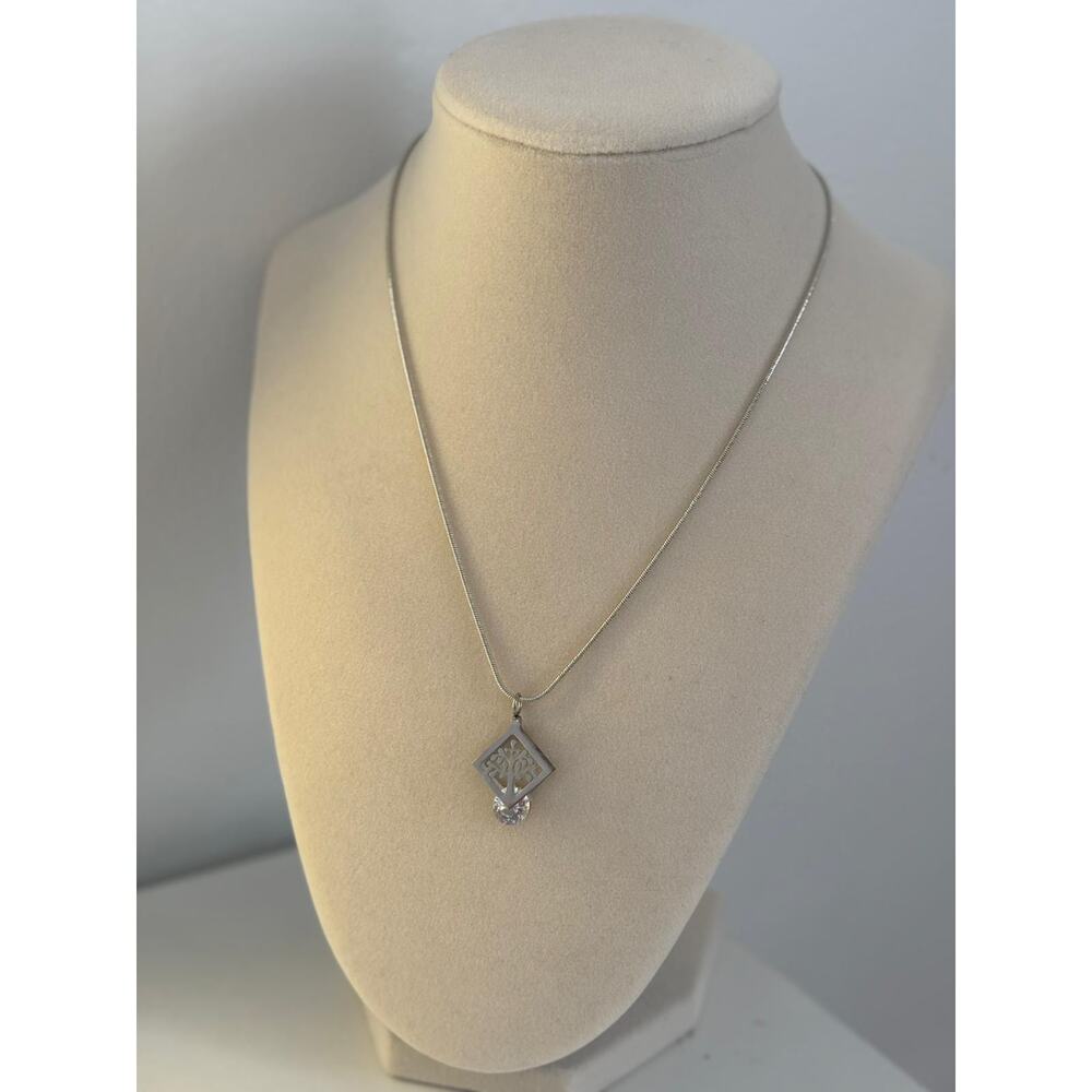 Tree of Life Necklace Silver Crystal Pendant Minimalist Spiritual Gift - Picture 2 of 5